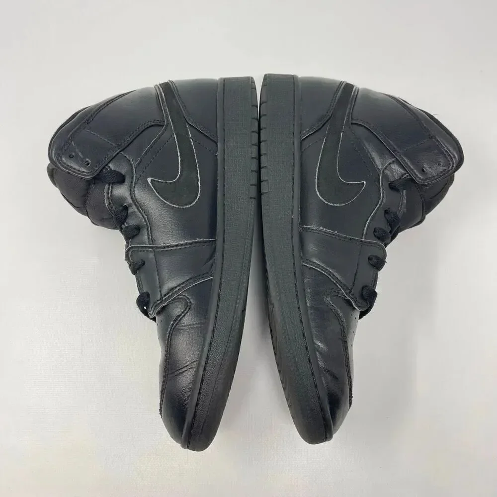Nike Air Jordan 1 Mid Triple Black Sneakers Youth Size 7Y 8.5 Women’s 554725-090